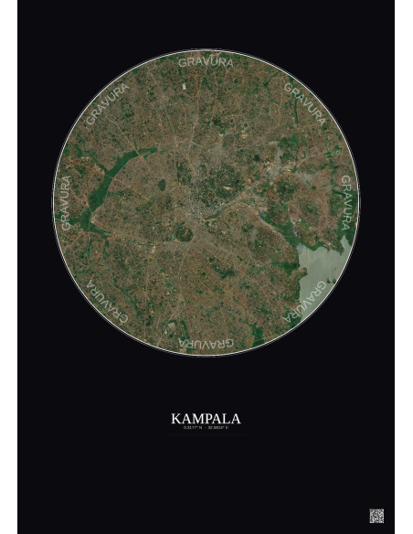 Kampala Satellite View Poster 10km Color | Gravura – Dark background