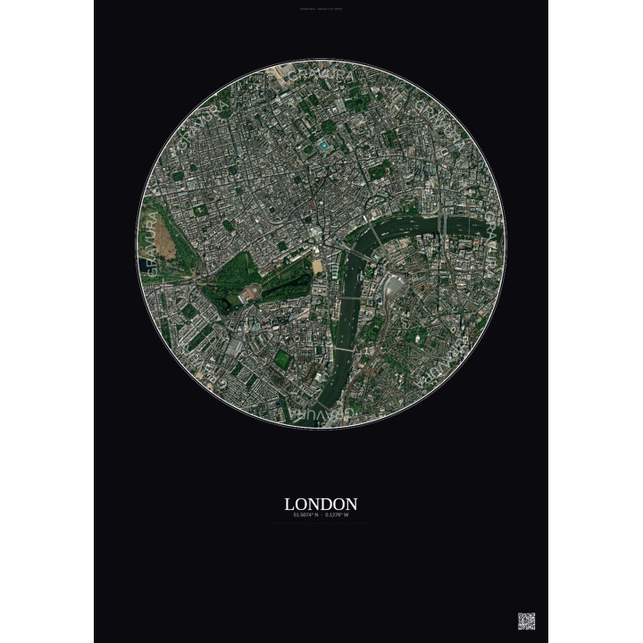 London Satellite View Poster 2.5km Color | Gravura – Dark background