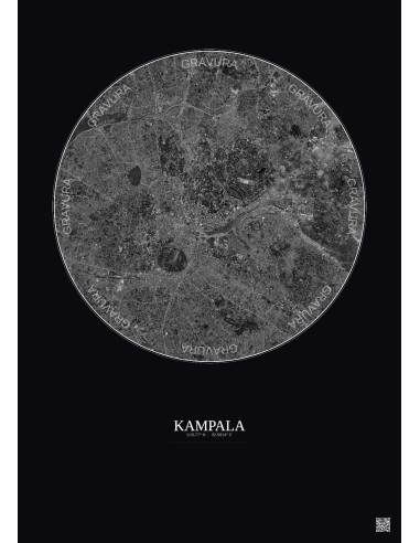 Kampala Satellite View Poster 6km B&W | Gravura – Dark background