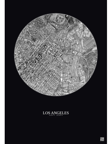 Affiche Los Angeles – Poster vue satellite 2.5km N&B | Gravura – Fond foncé