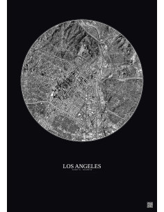 Affiche Los Angeles – Poster vue satellite 5km N&B | Gravura – Fond foncé