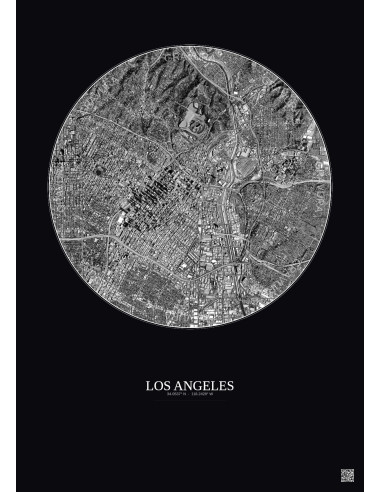 Affiche Los Angeles – Poster vue satellite 5km N&B | Gravura – Fond foncé