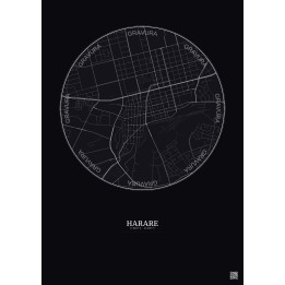 Affiche Harare – Poster carte de ville 2.5km | Gravura – Fond foncé