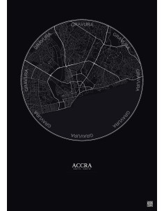 Affiche Accra – Poster carte de ville 6km | Gravura – Fond foncé
