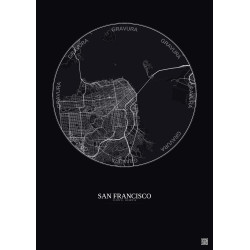 Affiche San Francisco – Poster carte de ville 10km | Gravura – Fond foncé