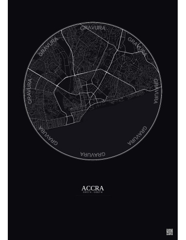 Affiche Accra – Poster carte de ville 6km | Gravura – Fond foncé