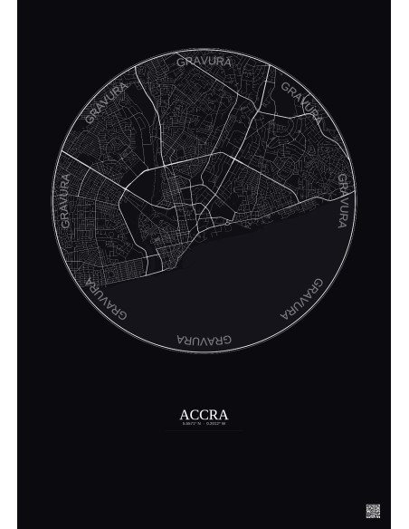 Affiche Accra – Poster carte de ville 6km | Gravura – Fond foncé