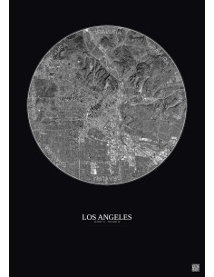 Affiche Los Angeles – Poster vue satellite 10km N&B | Gravura – Fond foncé