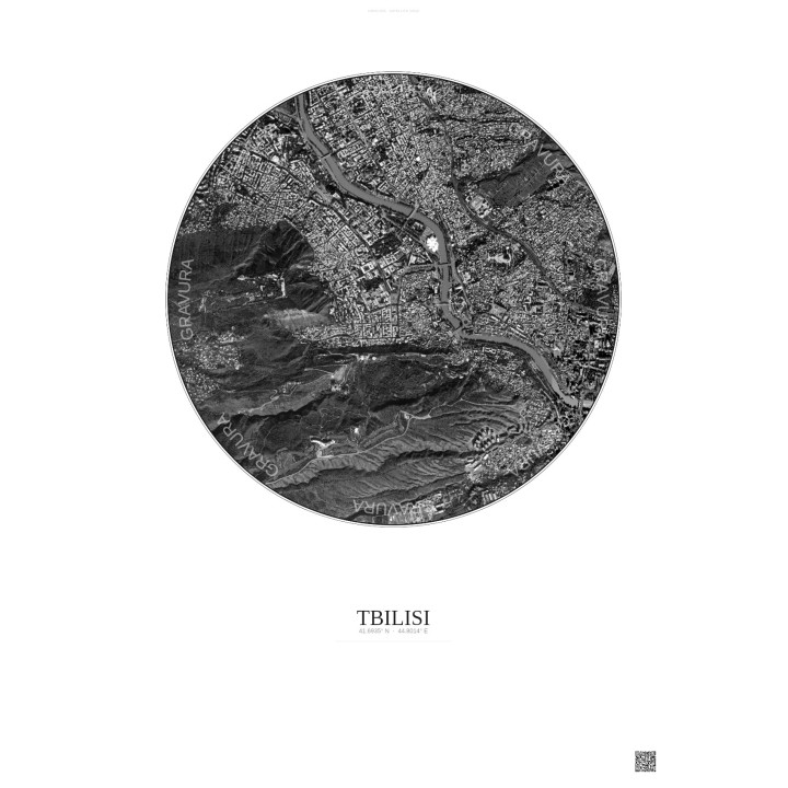 Tbilisi Satellite View Poster 2.5km B&W | Gravura – Light background