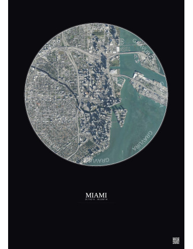Affiche Miami – Poster vue satellite 2.5km Couleur | Gravura – Fond foncé