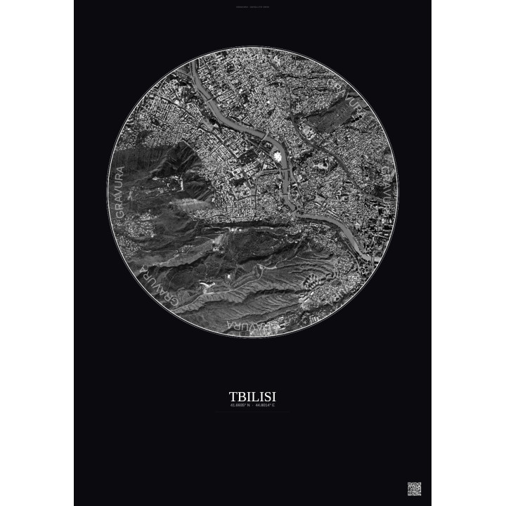 Tbilisi Satellite View Poster 2.5km B&W | Gravura – Dark background