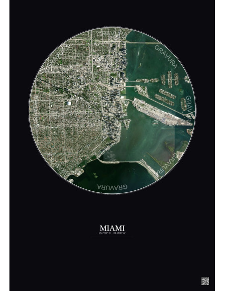 Affiche Miami – Poster vue satellite 5km Couleur | Gravura – Fond foncé