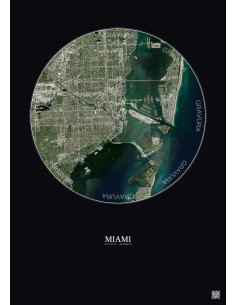 Affiche Miami – Poster vue satellite 10km Couleur | Gravura – Fond foncé