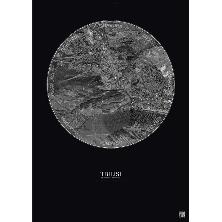 Tbilisi Satellite View Poster 6km B&W | Gravura – Dark background
