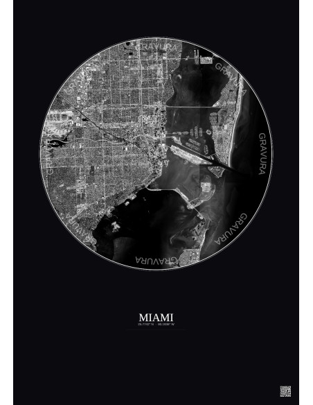 Miami Satellite View Poster 10km B&W | Gravura – Dark background