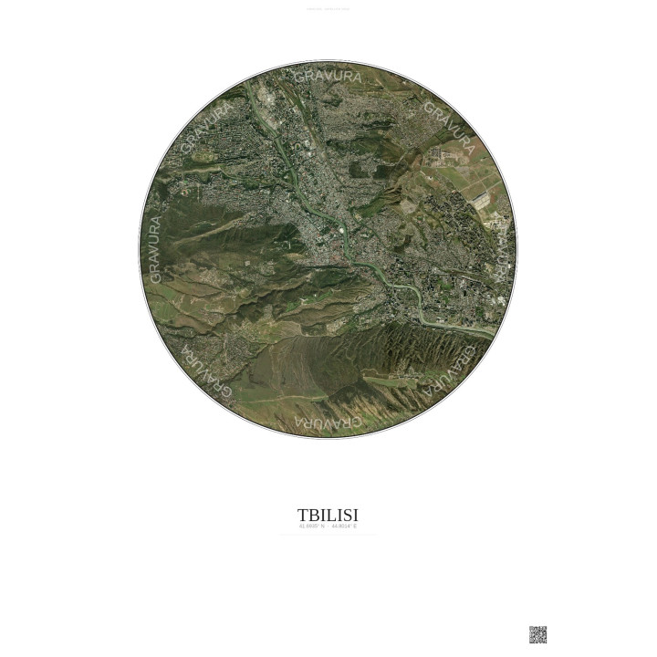 Tbilisi Satellite View Poster 6km Color | Gravura – Light background