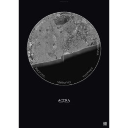 Affiche Accra – Poster vue satellite 10km N&B | Gravura – Fond foncé