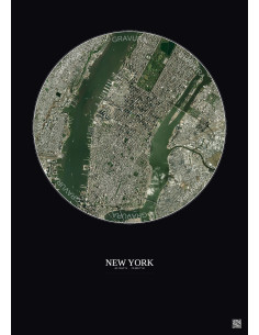 Affiche New York – Poster vue satellite 5km Couleur | Gravura – Fond foncé