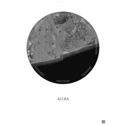 Accra Satellite View Poster 10km B&W | Gravura – Light background