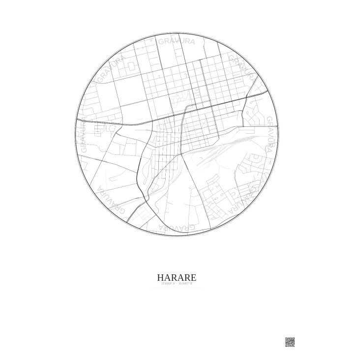 Affiche Harare – Poster carte de ville 2.5km | Gravura – Fond clair