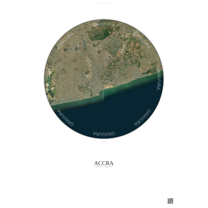 Affiche Accra – Poster vue satellite 10km Couleur | Gravura – Fond clair