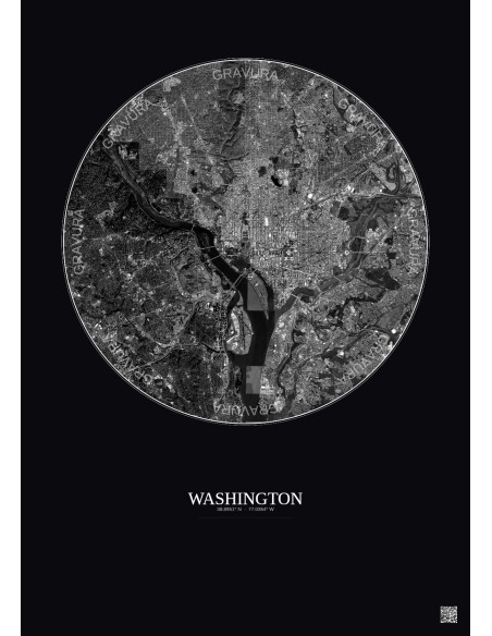 Washington Satellite View Poster 10km B&W | Gravura – Dark background
