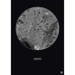 Athens Satellite View Poster 10km B&W | Gravura – Dark background