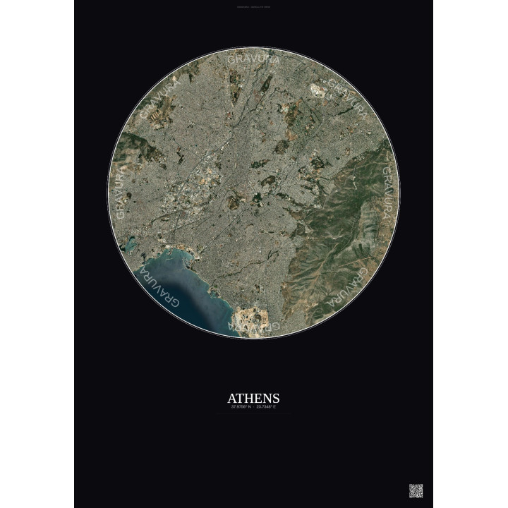 Affiche Athens – Poster vue satellite 10km Couleur | Gravura – Fond foncé