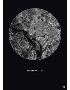 Affiche Washington – Poster vue satellite 6km N&B | Gravura – Fond foncé