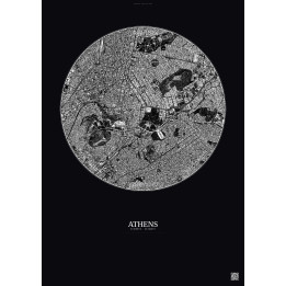 Affiche Athens – Poster vue satellite 2.5km N&B | Gravura – Fond foncé