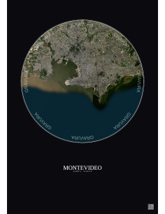 Affiche Montevideo – Poster vue satellite 10km Couleur | Gravura – Fond foncé