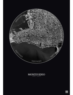 Affiche Montevideo – Poster vue satellite 2.5km N&B | Gravura – Fond foncé
