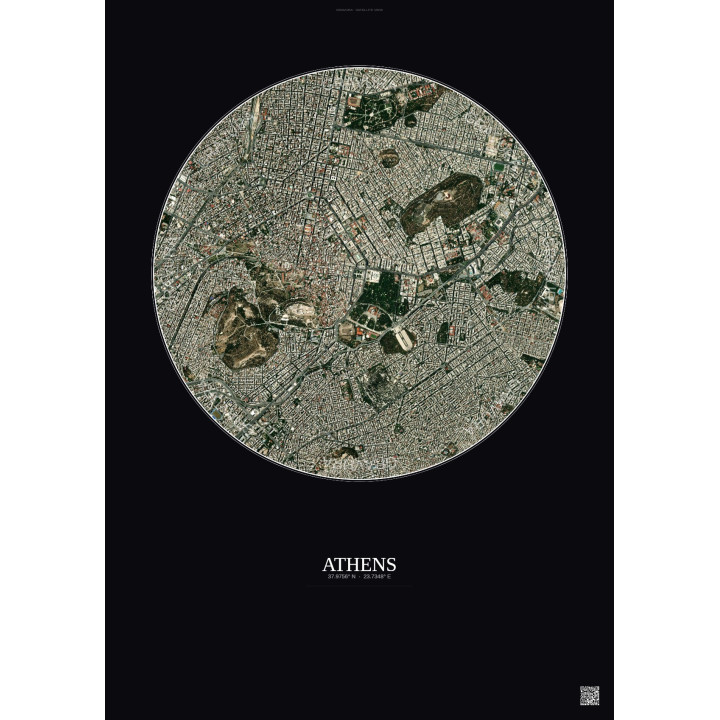 Athens Satellite View Poster 2.5km Color | Gravura – Dark background