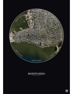 Affiche Montevideo – Poster vue satellite 2.5km Couleur | Gravura – Fond foncé