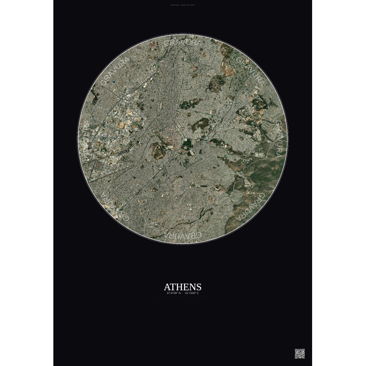 Athens Satellite View Poster 6km Color | Gravura – Dark background