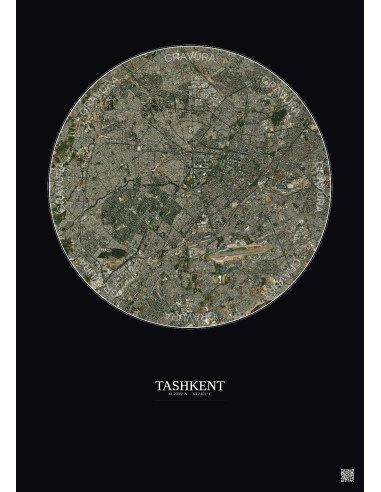 Affiche Tashkent – Poster vue satellite 10km Couleur | Gravura – Fond foncé