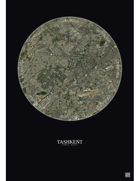 Affiche Tashkent – Poster vue satellite 10km Couleur | Gravura – Fond foncé