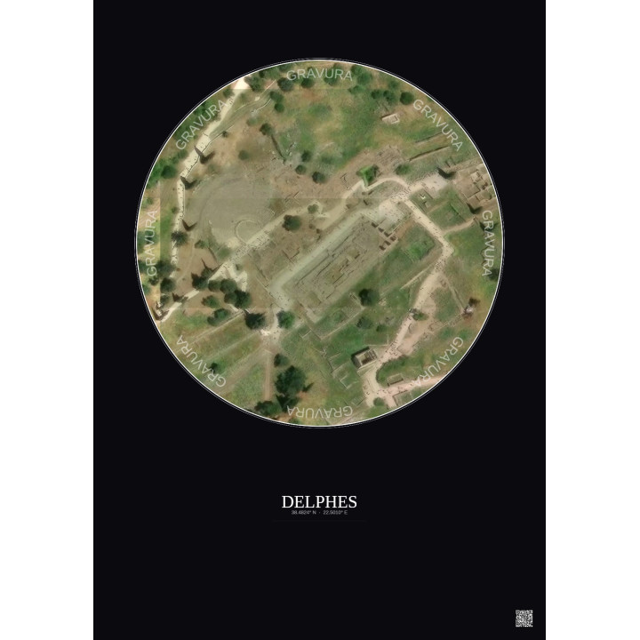 Delphes Satellite View Poster 0.1km Color | Gravura – Dark background