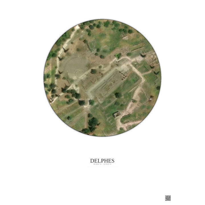 Affiche Delphes – Poster vue satellite 0.1km Couleur | Gravura – Fond clair