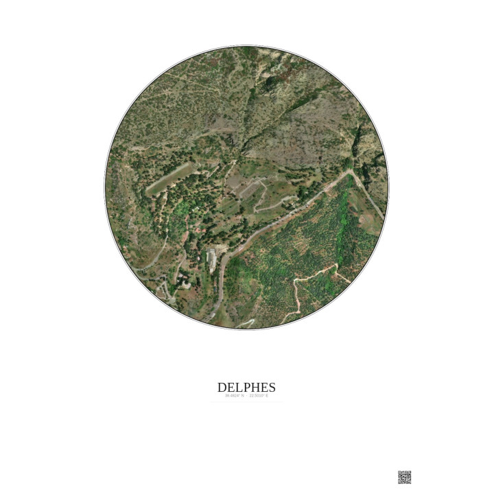Affiche Delphes – Poster vue satellite 0.5km Couleur | Gravura – Fond clair