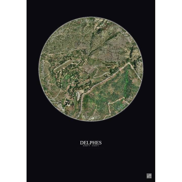 Delphes Satellite View Poster 0.5km Color | Gravura – Dark background