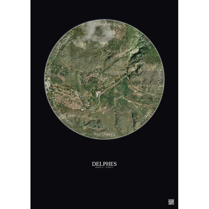 Delphes Satellite View Poster 1km Color | Gravura – Dark background