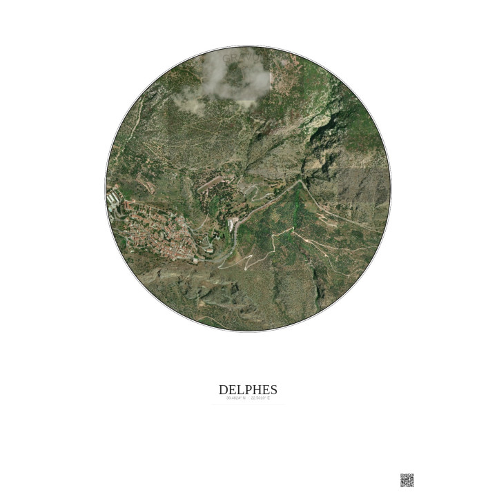 Affiche Delphes – Poster vue satellite 1km Couleur | Gravura – Fond clair