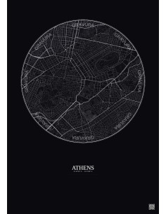 Affiche Athens – Poster carte de ville 2.5km | Gravura – Fond fo