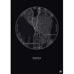 Affiche Seattle – Poster carte de ville 5km | Gravura – Fond foncé