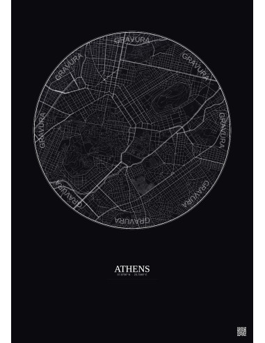 Affiche Athens – Poster carte de ville 2.5km | Gravura – Fond foncé