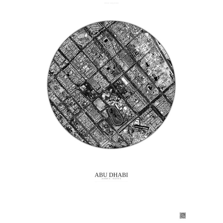 Affiche Abu Dhabi – Poster vue satellite 2.5km N&B | Gravura – Fond clair