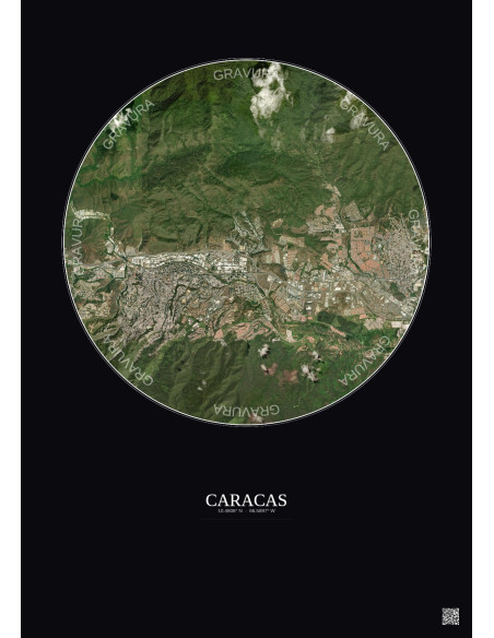 Affiche Caracas – Poster vue satellite 6km Couleur | Gravura – Fond foncé