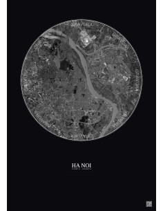 Affiche Ha Noi – Poster vue satellite 10km N&B | Gravura – Fond foncé