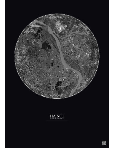 Ha Noi Satellite View Poster 10km B&W | Gravura – Dark background